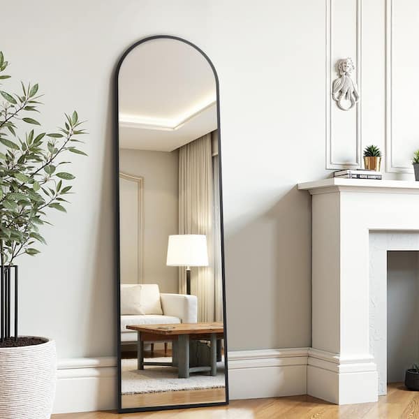 Black 16 in. W x 59 in. H Arch Aluminum Alloy Thin Frame Full Length Mirror