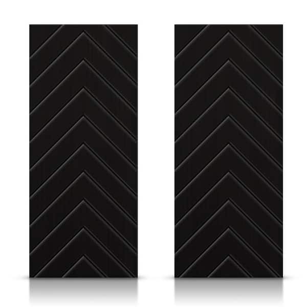 CALHOME 84 in. x 80 in. Hollow Core Black Painted Composite MDF Interior Double Closet Sliding Doors