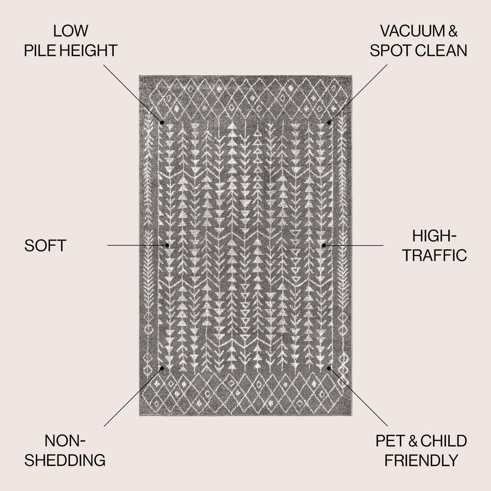 Ziri Moroccan Geometric Grey/Cream 3' x 5' Synthetic Area Rug