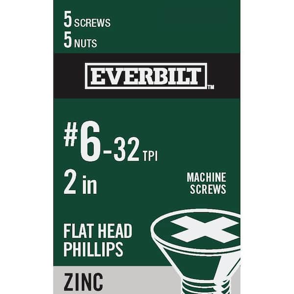 Everbilt #6-32 x 2 in. Phillips Flat Head Zinc Plated Machine Screw (5-Pack)