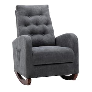 Dark Gray Cotton Living Room High Back Rocking Chair Nursery Chair, Modern High Back Armchair, Upholstered Rocker