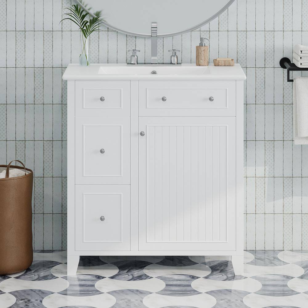 30.24 in. W x 18.58 in. D x 33.82 in. H Single Sink Freestanding Bath Vanit