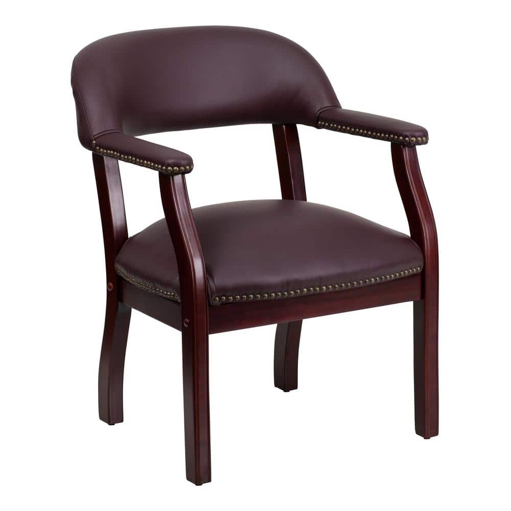 Burgundy LeatherSoft Traditional Office Chair with Brass Nail Trim