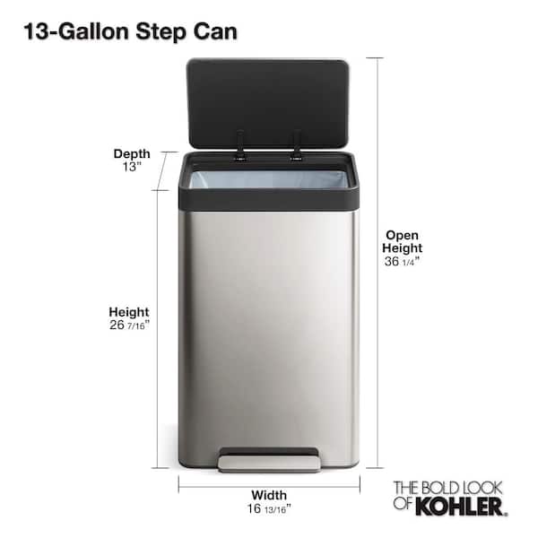 KOHLER 13 Gal. Stainless Steel Trash Can in Black Stainless K-20940-BST -  The Home Depot