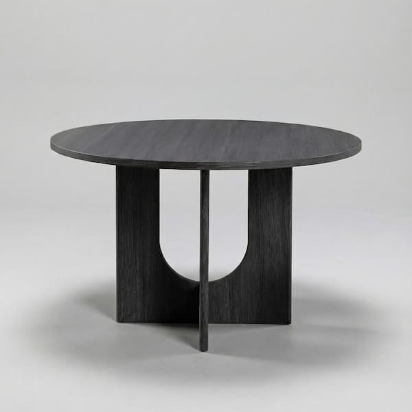 Calsen Modern Dark Gray Wood Top 47.3 in. Pedestal Base Round Small Space Dining Table (Seats-4)