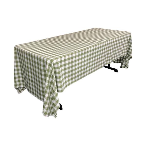 LA Linen "60 in. x 144 in. White and Apple Polyester Gingham Checkered Rectangular Tablecloth"