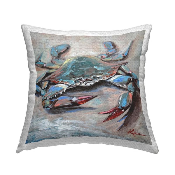 Blue Crab with Red Claws Blue Square Outdoor Throw Pillow