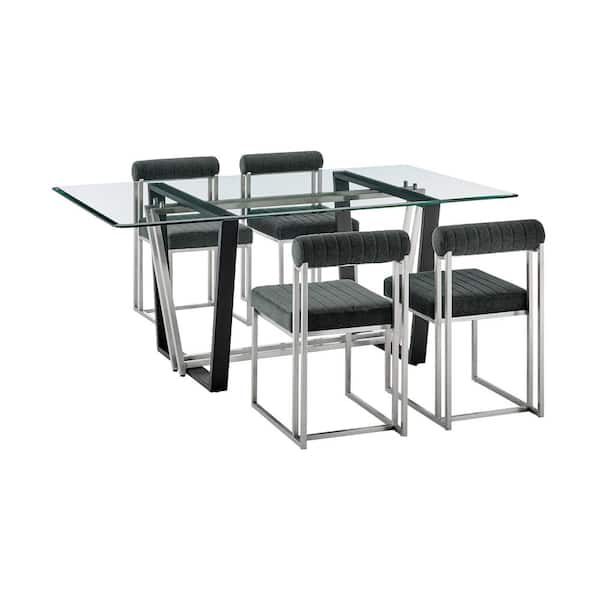 Armen Living Kai and Anastasia 5-Piece Charcoal Glass and Top Dining Set Seats 4