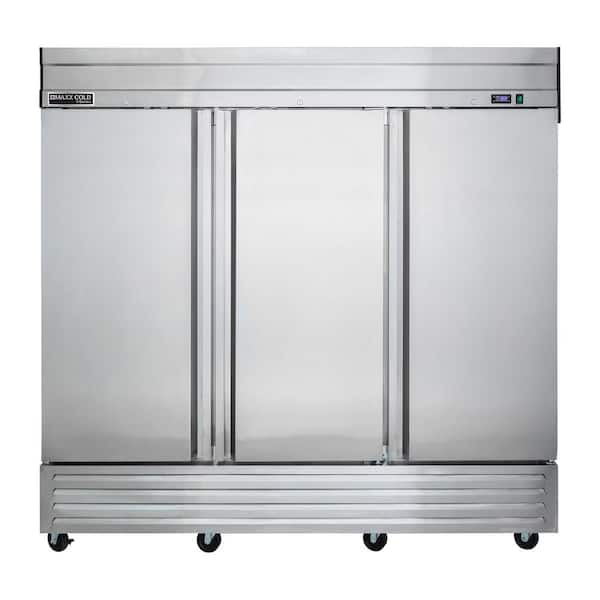 Unbranded V-Series 3-Solid Door Reach-In Refrigerator, Bottom Mount, 81 Watt, 65 cu. ft. Capacity, in Stainless Steel