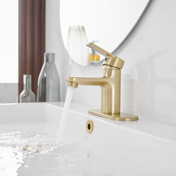 Single Handle Single Hole Bathroom Faucet in Brushed Gold