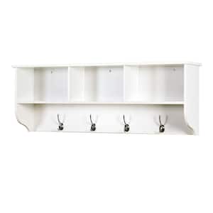 HOMFA Wall Coat Rack Display Storage Unit Coat Hooks with Shelf 3 Components 4 Hooks White 98*20*35cm
