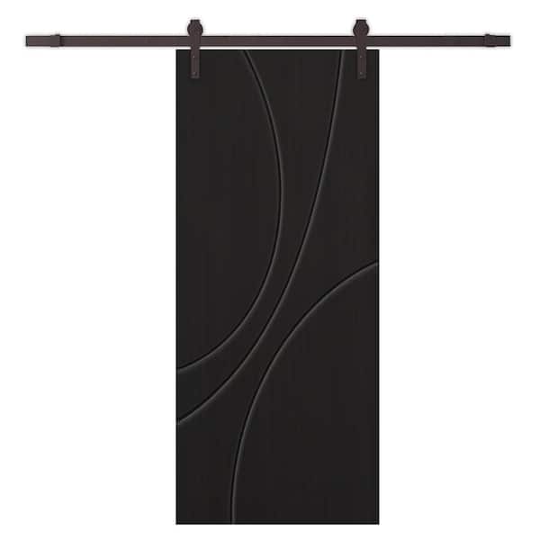 CALHOME 30 in. x 84 in. Black Painted Composite MDF Paneled Interior Sliding Barn Door with Hardware Kit