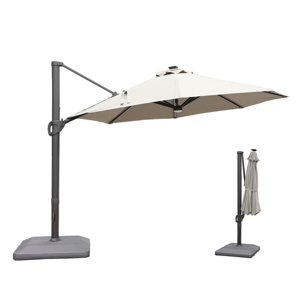 11 ft. Octagon Solar LED Cantilever Offset Outdoor Patio Umbrella with Waterproof and UV Resistant in Grey -  Clihome, CL-11GYLED-B