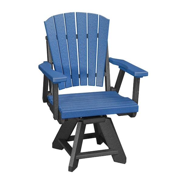 American Furniture Classics Adirondack Series Black Frame Swivel High Density Resin Outdoor Dining Chair in Blue Seat (Set of 1)