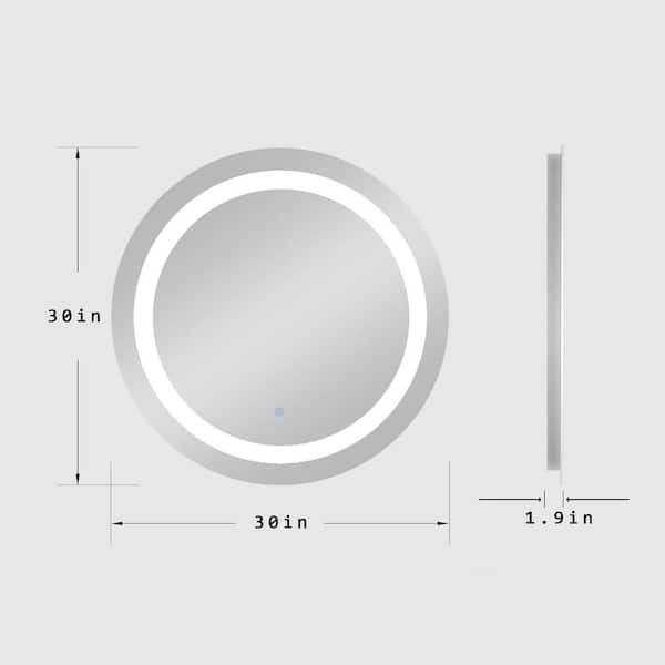 Tileon 30 in. W x 30 in. H Large Round Frameless Anti-Fog Wall Bathroom Vanity Mirror in Silver