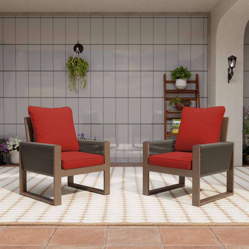 Outdoor Patio Wooden Lounge Chair with Red Cushions and Square Frame (2-Pack) price history on PriceWatchPro