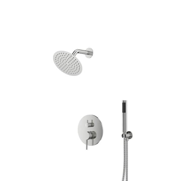 Crozet 2-Spray Wall Mount Round Rain Shower Head and Handheld Shower Faucet 1.8 GPM in Polished Chrome (Valve Included)