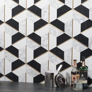 Timbira Nero 11.81 in. x 10.23 in. Polished Marble and Brass Wall Mosaic Tile (0.83 sq. ft./Each)