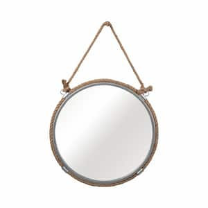 Silver 24 in. x 31 in. Coastal Round Metal With Jute Rope Mirror