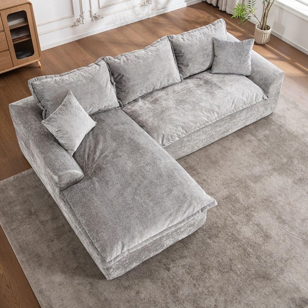 Camila 103.15 in. Chenille Modular Cloud Sectional Sofa in. Gray with Chaise Modern Compressed sofa with Pillows