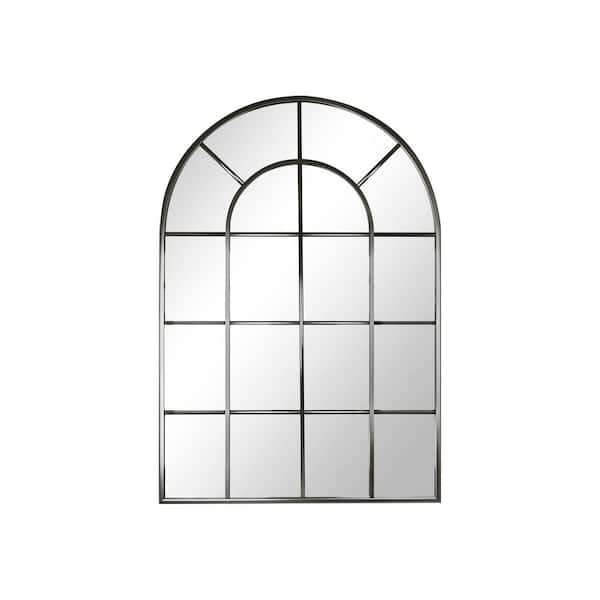 Black 24 in. W x 36 in. H Arched Windowpane Aluminum Alloy Framed Mirror Wall Mirror