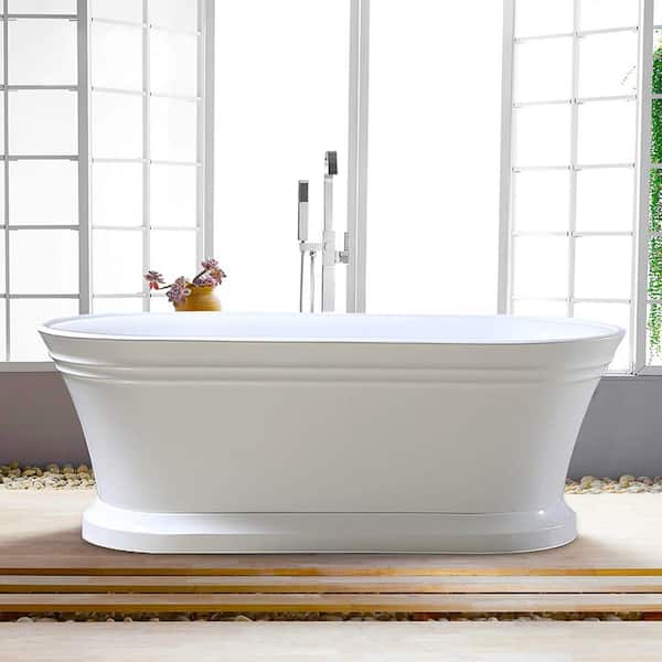 Vanity Art Versailles 59 in. Acrylic Flatbottom Freestanding Bathtub in White/Polished Chrome