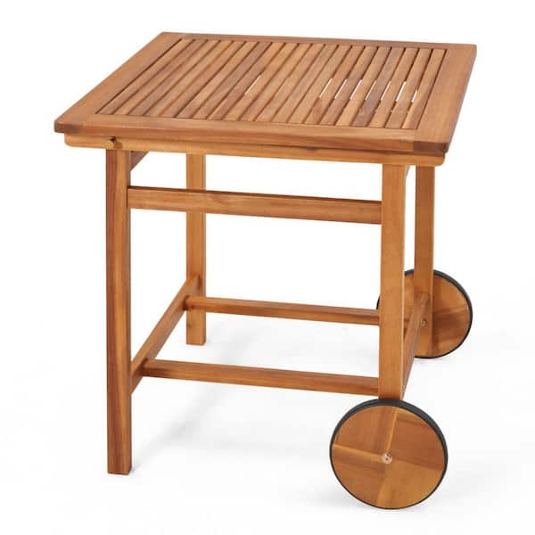 Acacia Wood Outdoor Dining Table for 4, Foldable Top Patio Table with Wheels