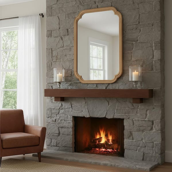 20 in. W x 30 in. H Art Deco Wood Framed Bathroom Mirror Wall Mirror in Natural Wood Brown