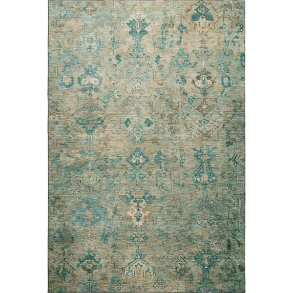 Mayfield Premium Machine Washable Abstract AMF2320 Teal 8 ft. x 10 ft. Area Rug