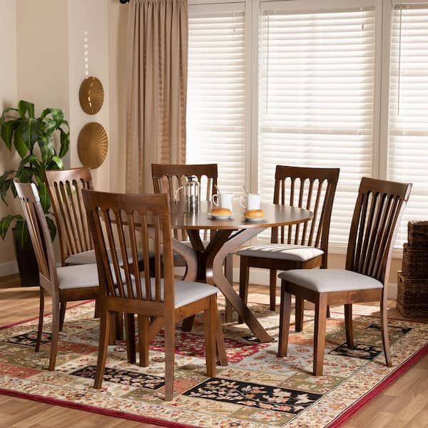 Baxton Studio Lore 7 Piece Grey and Walnut Dining Set