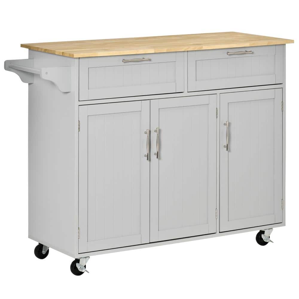 Outdoor Grill Cart with Storage, Wood Top, Storage Drawers, 3-door Cabinets