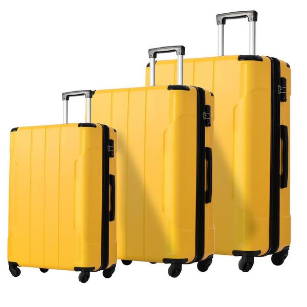 Polibi 3 Piece Yellow Expandable ABS Hardshell Luggage Set with TSA Lock and Reinforced Corner Bumpers RS YHLST Y1 The Home Depot