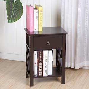 1-Drawer Brown Nightstand Bedside Table (15.7 in. W x 11.8 in. D x 21.6 in. H)