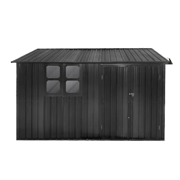 Unbranded 10 ft. W x 8 ft. D Black Metal Patio Storage Sheds with Windows, Punched Vents, Lockable Doors (80 sq. ft.)
