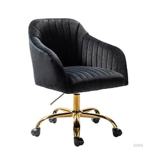 Sinda Modern Black Velvet Swivel and Adjustable Task Chair with Gold Base