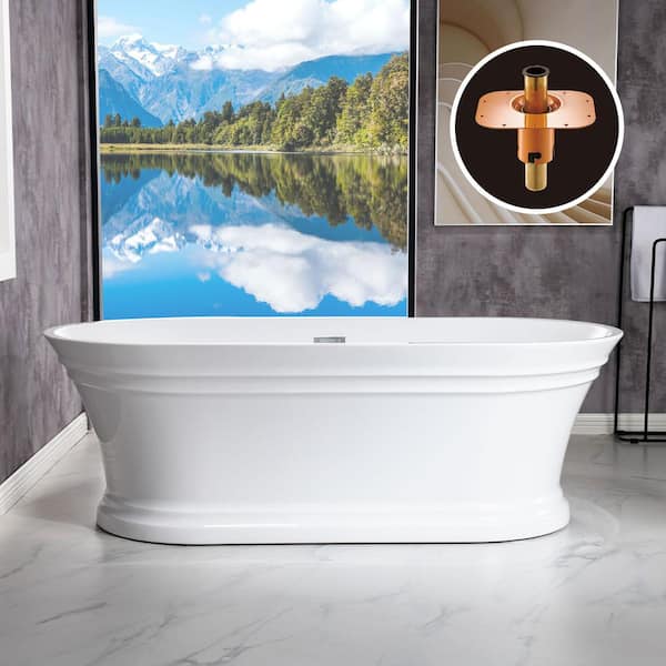 WOODBRIDGE Essence 67 in. Acrylic FlatBottom Double Ended Bathtub with Polished Chrome Overflow and Drain Included in White