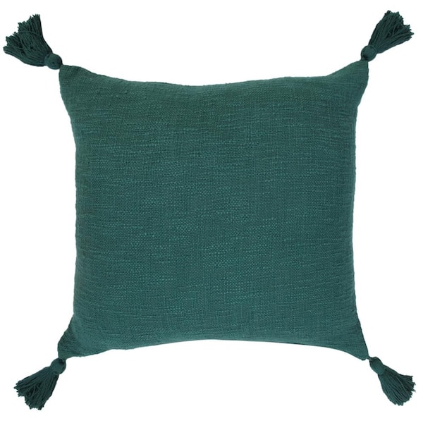 LR Home Unique Green Neutral Solid Cotton 20 in. x 20 in. Indoor Throw Pillow with Tassels