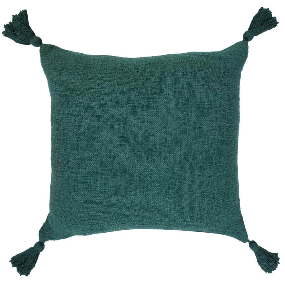 Unique Green Neutral Solid Cotton 20 in. x 20 in. Indoor Throw Pillow with 