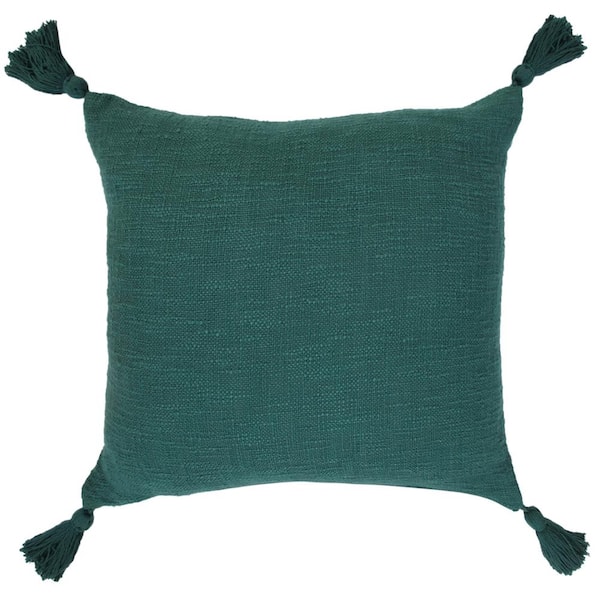 Unbranded Unique Green Neutral Solid Cotton 20 in. x 20 in. Indoor Throw Pillow with Tassels