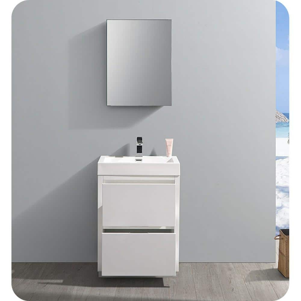 Valencia 24" Glossy White Modern Free Standing Vanity with Acrylic Sink