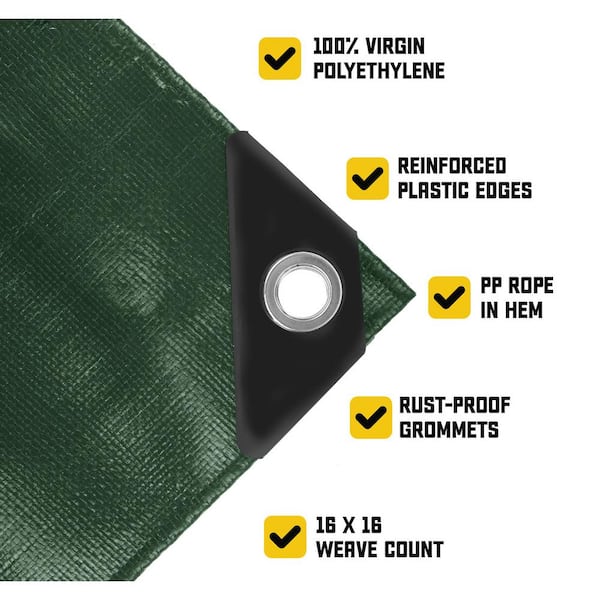 40 ft. x 60 ft. Green/Black 20 Mil Heavy Duty Polyethylene Tarp, Waterproof, UV Resistant, Rip and Tear Proof