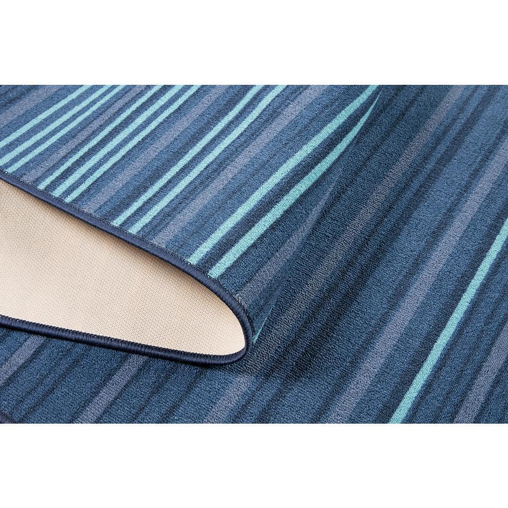 Layne Navy Blue and Light Blue Stripe Washable Synthetic Area Rug