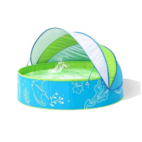 Foldable shaded kiddie pool for kids. Portable water play tub for backyard & beach, 47in blue-green available