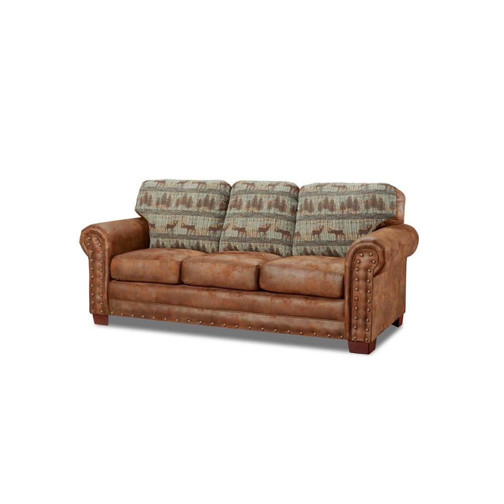 American Furniture Classics Deer Teal Lodge 88 in Brown Microfiber Queen Size Sofa Bed with Nail Head Accents -  8505-90