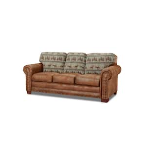 Deer Teal Lodge 88 in Brown Microfiber Queen Size Sofa Bed with Nail Head Accents