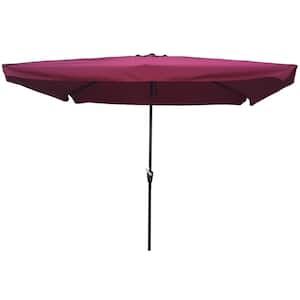 10 ft. Powder Coated Steel Rectangular Market Outdoor Patio Umbrella with Crank Button Tilt System in Burgundy