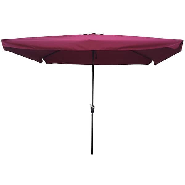 Unbranded 10 ft. Powder Coated Steel Rectangular Market Outdoor Patio Umbrella with Crank Button Tilt System in Burgundy