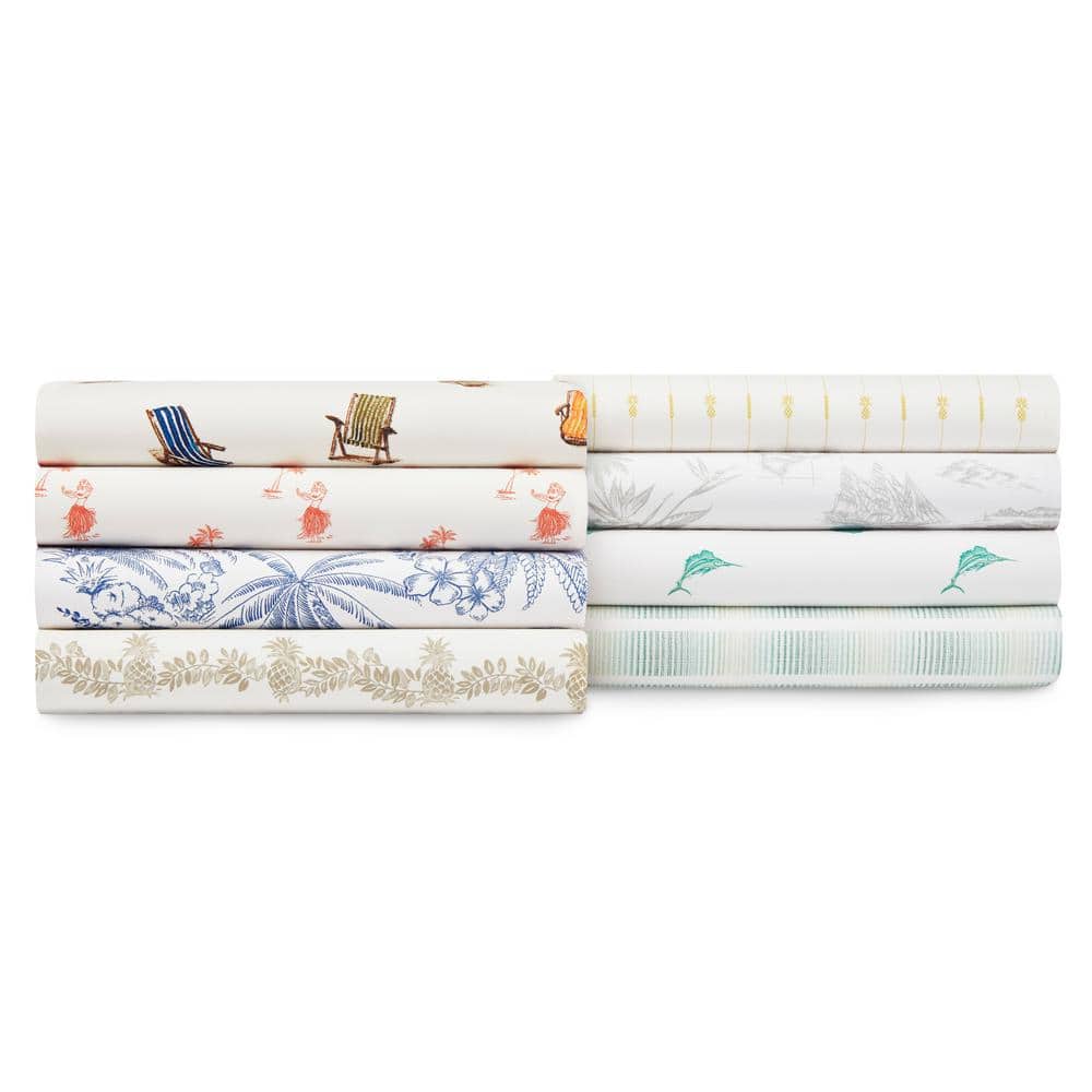 Queen Navy Cotton Percale Floral Print Sheet Set