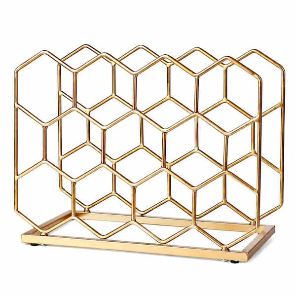 Modern Gold Metal 14-Bottle Countertop Wine Rack, Freestanding Tabletop Wine Holder Stand with 14 Storage Slots