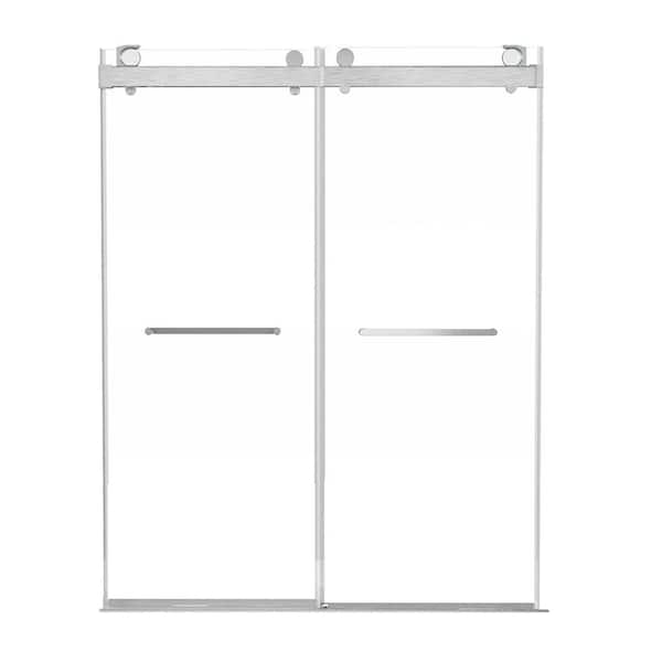 Unbranded 72 in. W x 79 in. H Double Sliding Frameless Shower Door in Brushed Nickel with Clear Tempered Glass